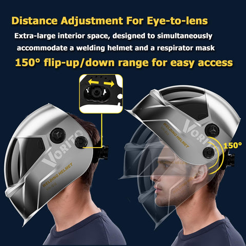 VORITO helmet compatible with cheater lenses and professional welding setups.