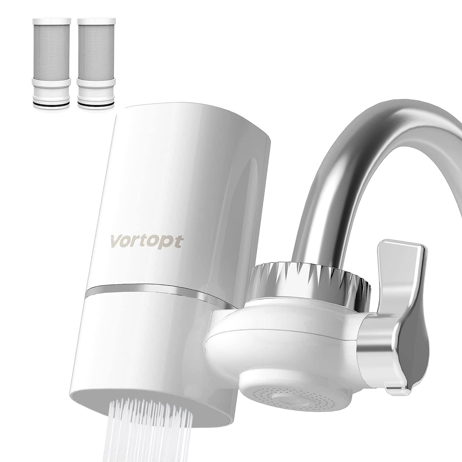 Vortopt faucet water filter installation demonstrating easy setup for crisp tap water