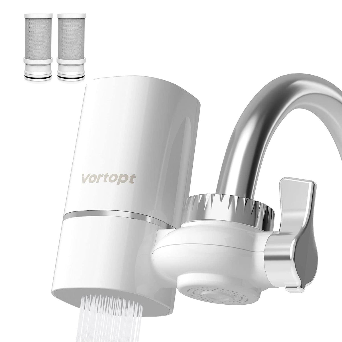 Vortopt faucet water filter installation demonstrating easy setup for crisp tap water