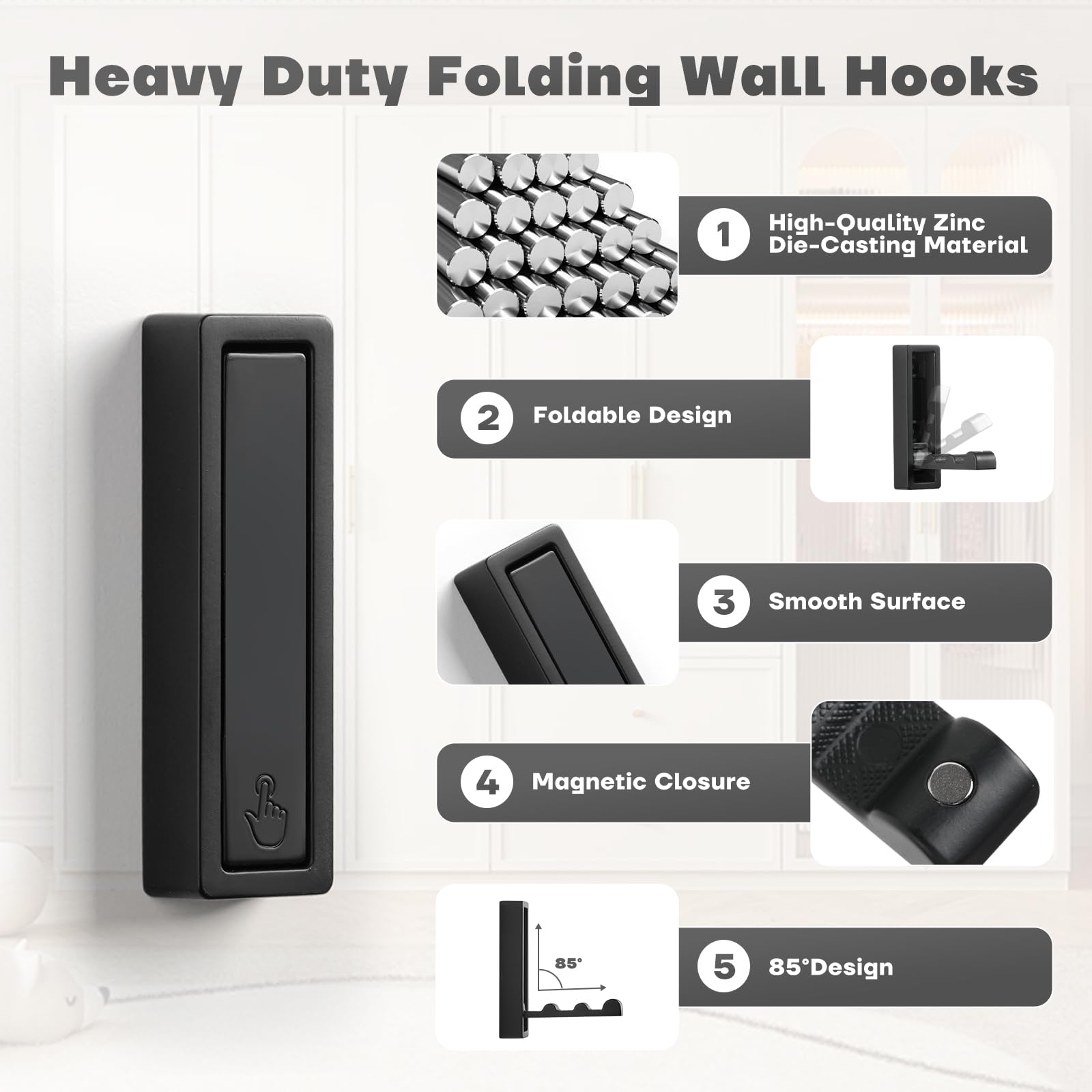 VOSEPO heavy-duty zinc alloy hook withstands daily use in busy entryways