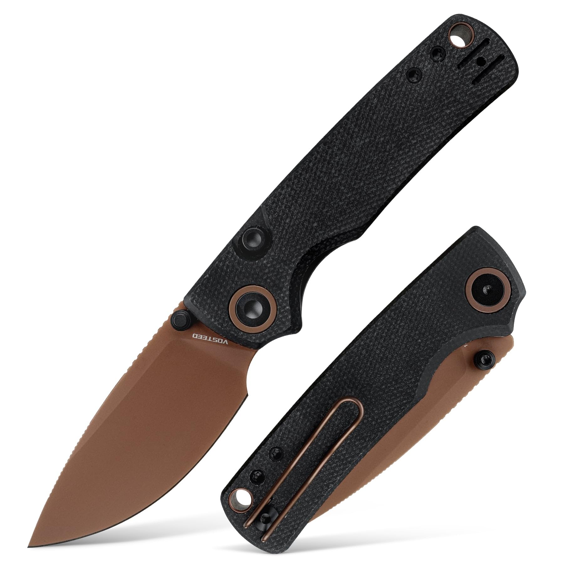 Vosteed Porcupine blade close-up with copper dune finish for precise cuts