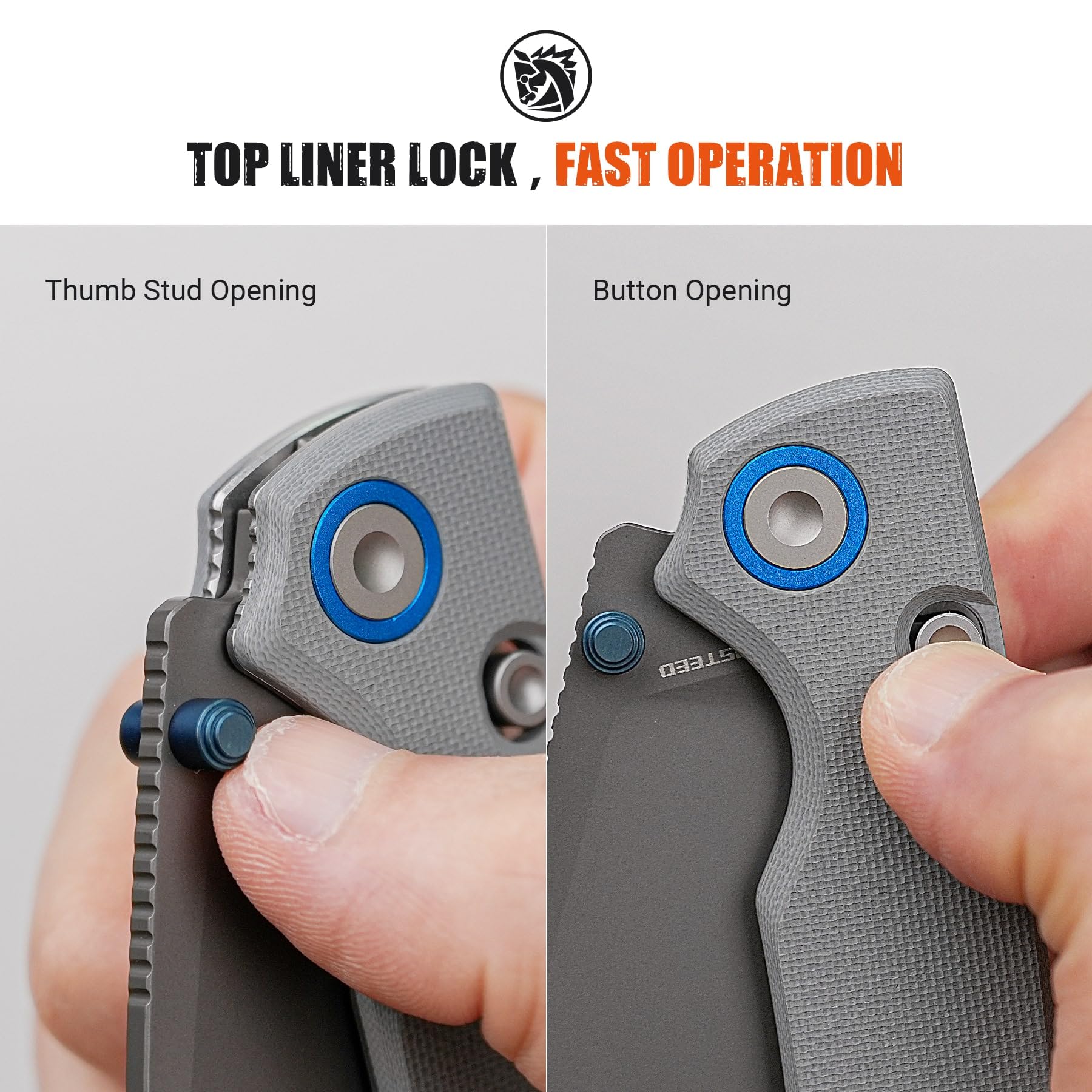 Vosteed Porcupine thumb stud in action for smooth opening.