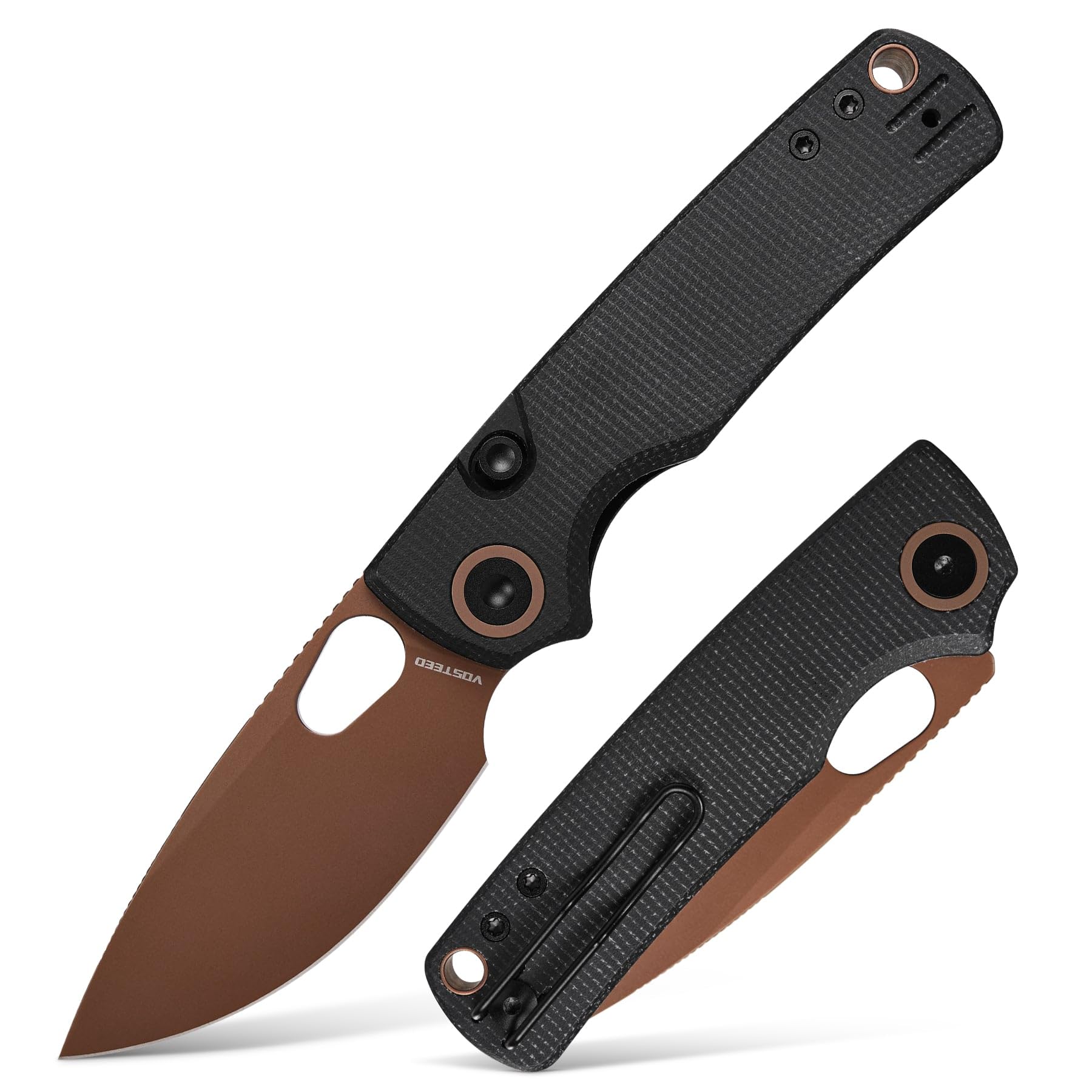 Vosteed Porcupine with rose gold blade, ready for daily EDC tasks.