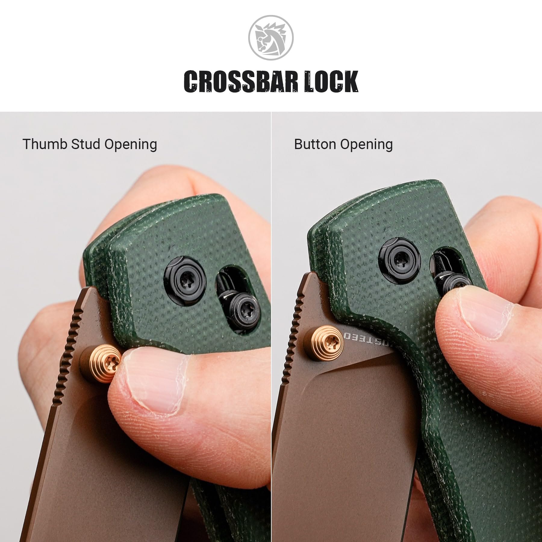 Vosteed Raccoon green Micarta handle offering ergonomic grip for daily carry.