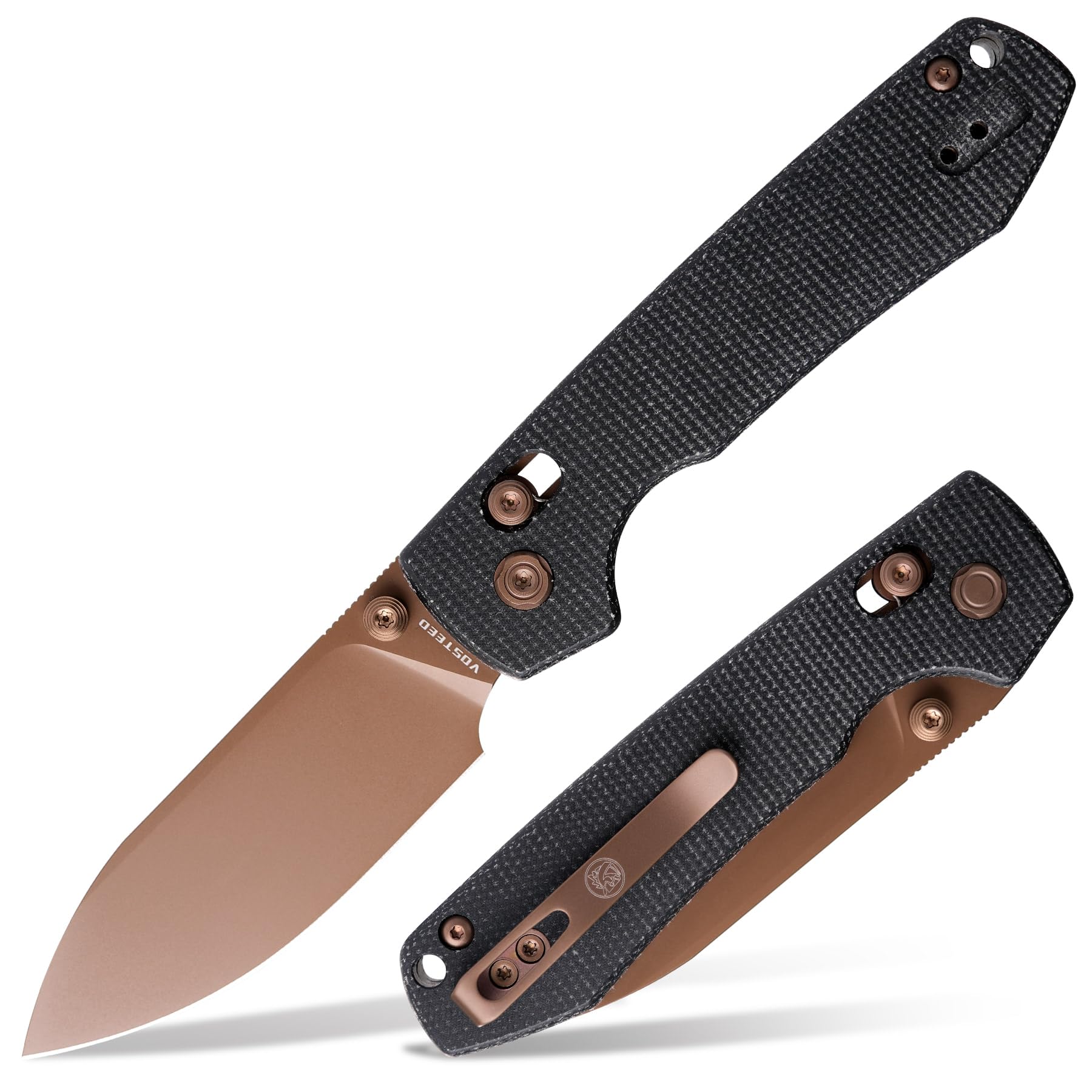 Vosteed Raccoon knife with clip for easy pocket carry and quick access.