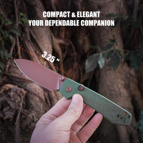 Vosteed Raccoon2 green Micarta handle for a comfortable grip