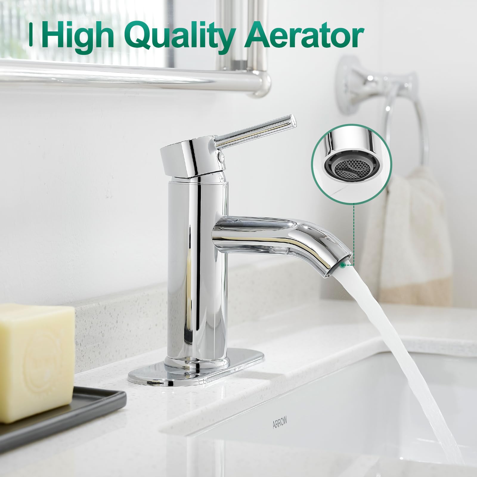 VOTON bathroom faucet chrome deck plate demonstrates versatile 1-hole or 3-hole installation