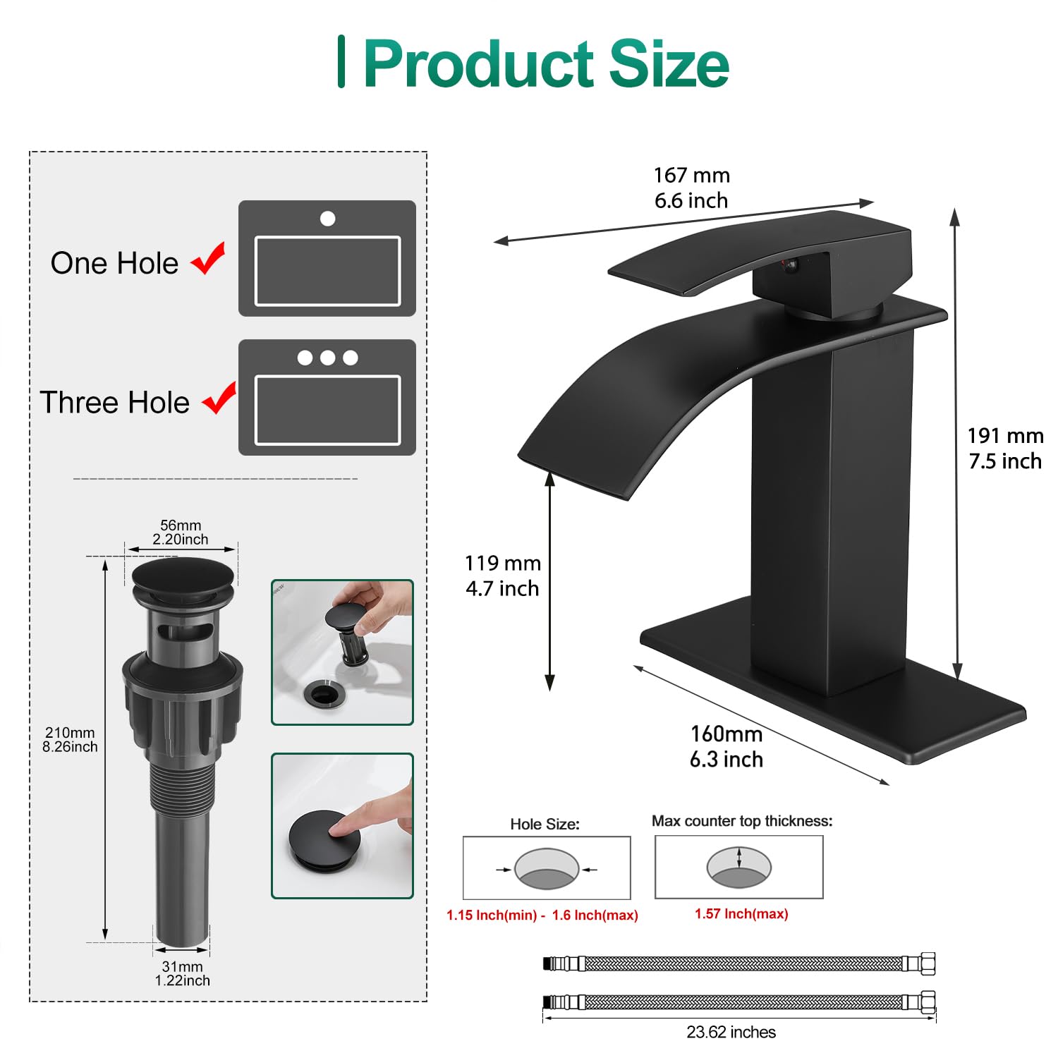 VOTON deck plate compatible faucet for 3-hole sinks with matte finish.