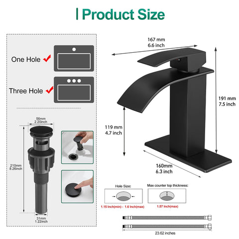 VOTON deck plate compatible faucet for 3-hole sinks with matte finish.