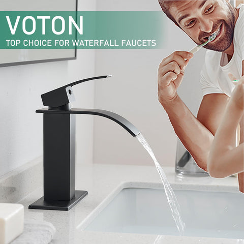 VOTON easy-install matte black faucet suited for multiple décor styles.