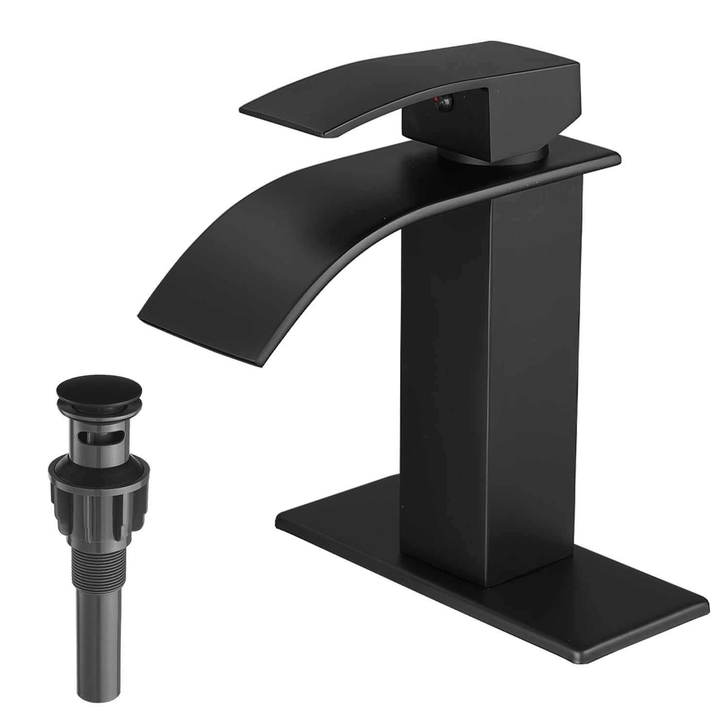 VOTON waterfall faucet in matte black provides splash-free sink experience.