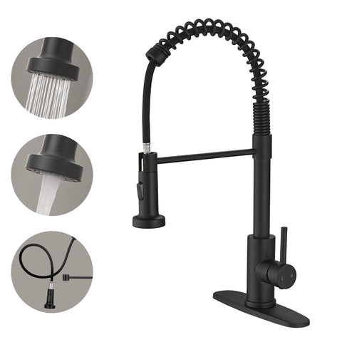 VOTON black kitchen faucet with pull-down spray for convenient cleaning.