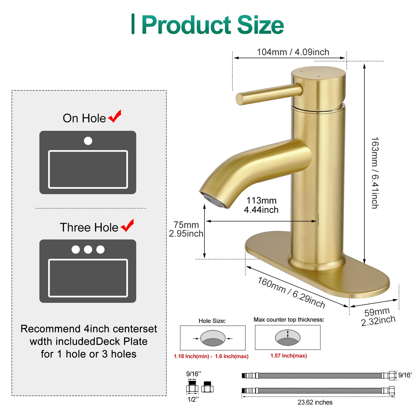 VOTON faucet close-up shows durable ceramic cartridge and smooth lever action.