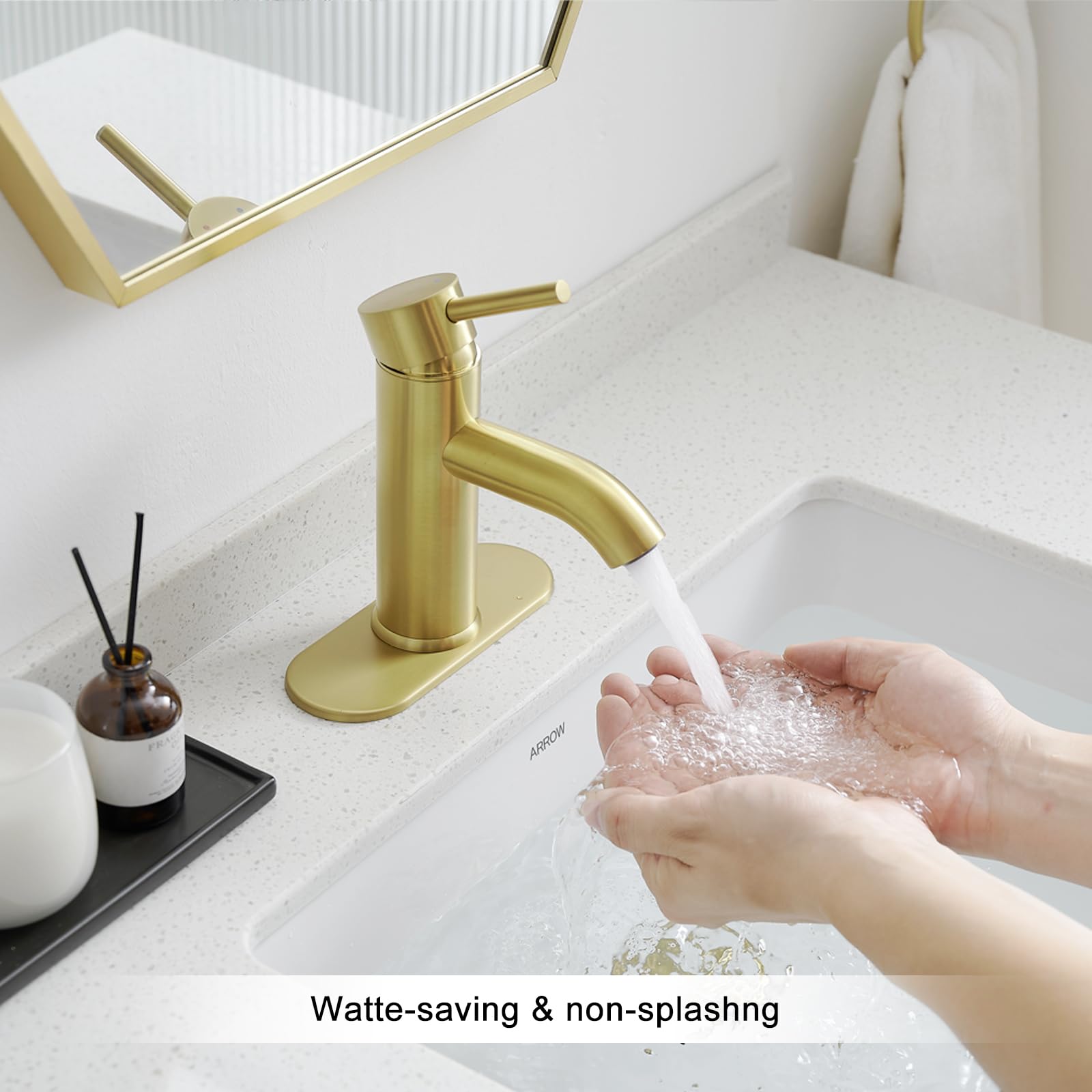 VOTON fingerprint-free finish resists smudges for a tidy vanity.