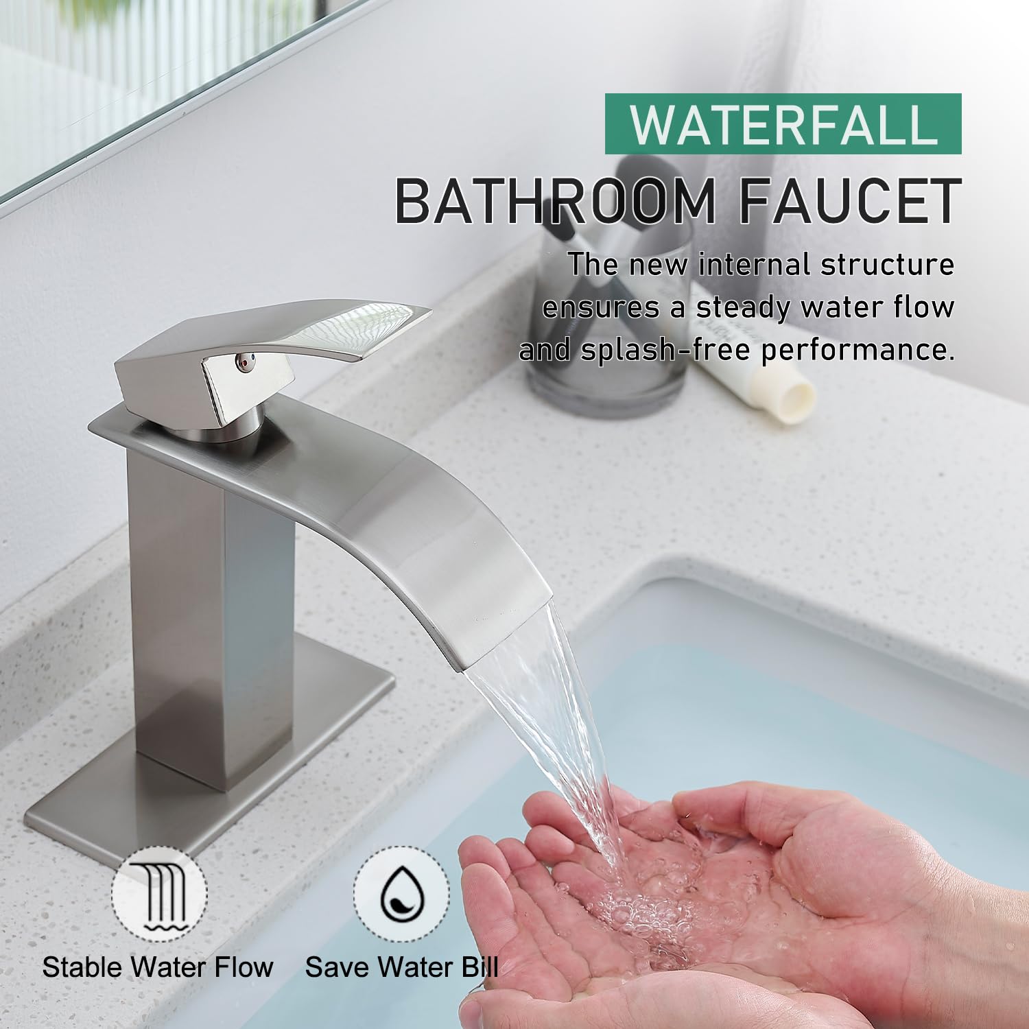 Brushed nickel finish resists fingerprints and water spots.
