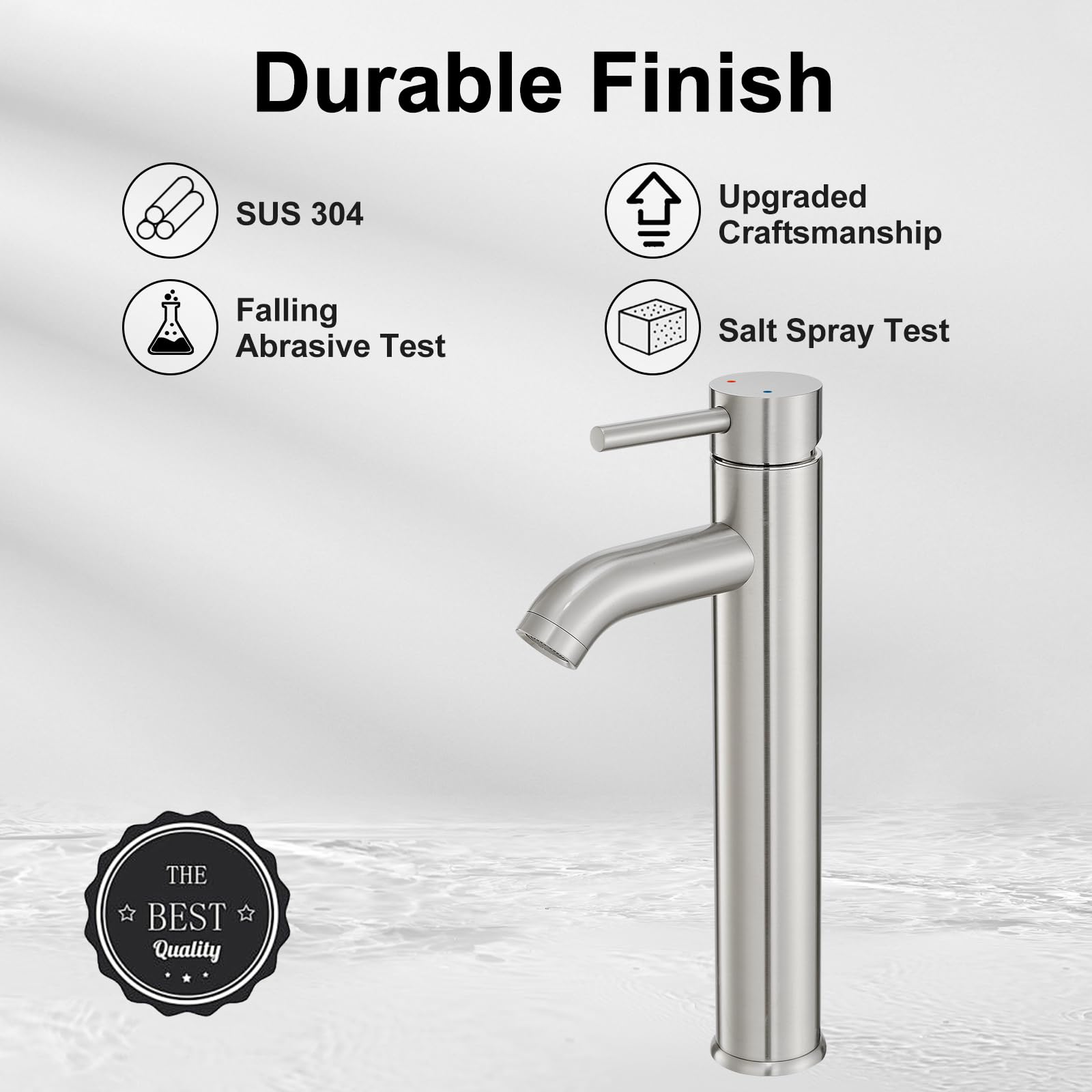 VOTON brushed nickel vessel faucet finish provides corrosion resistance and style.