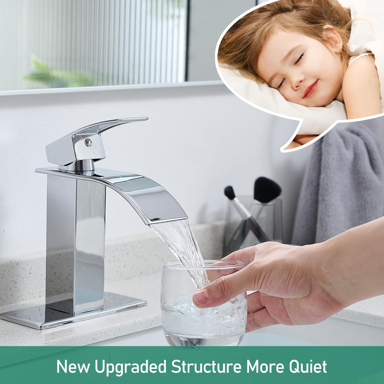 VOTON chrome-finish faucet resists scratches and wipes clean