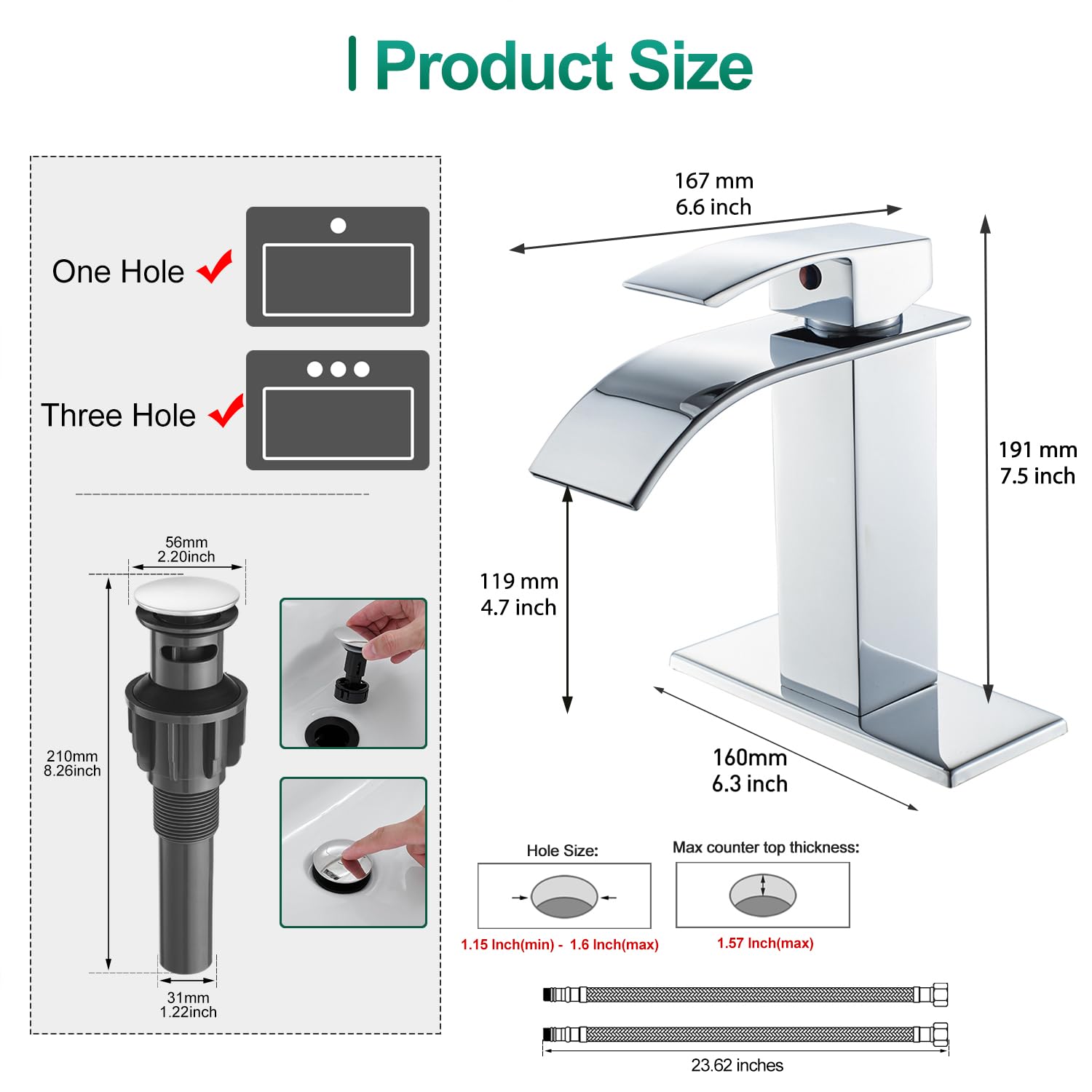 VOTON chrome bathroom faucet with single-handle control for ease