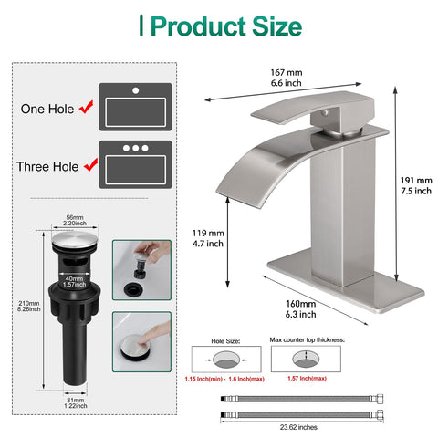 Deck plate supports three-hole sinks for flexible installation.