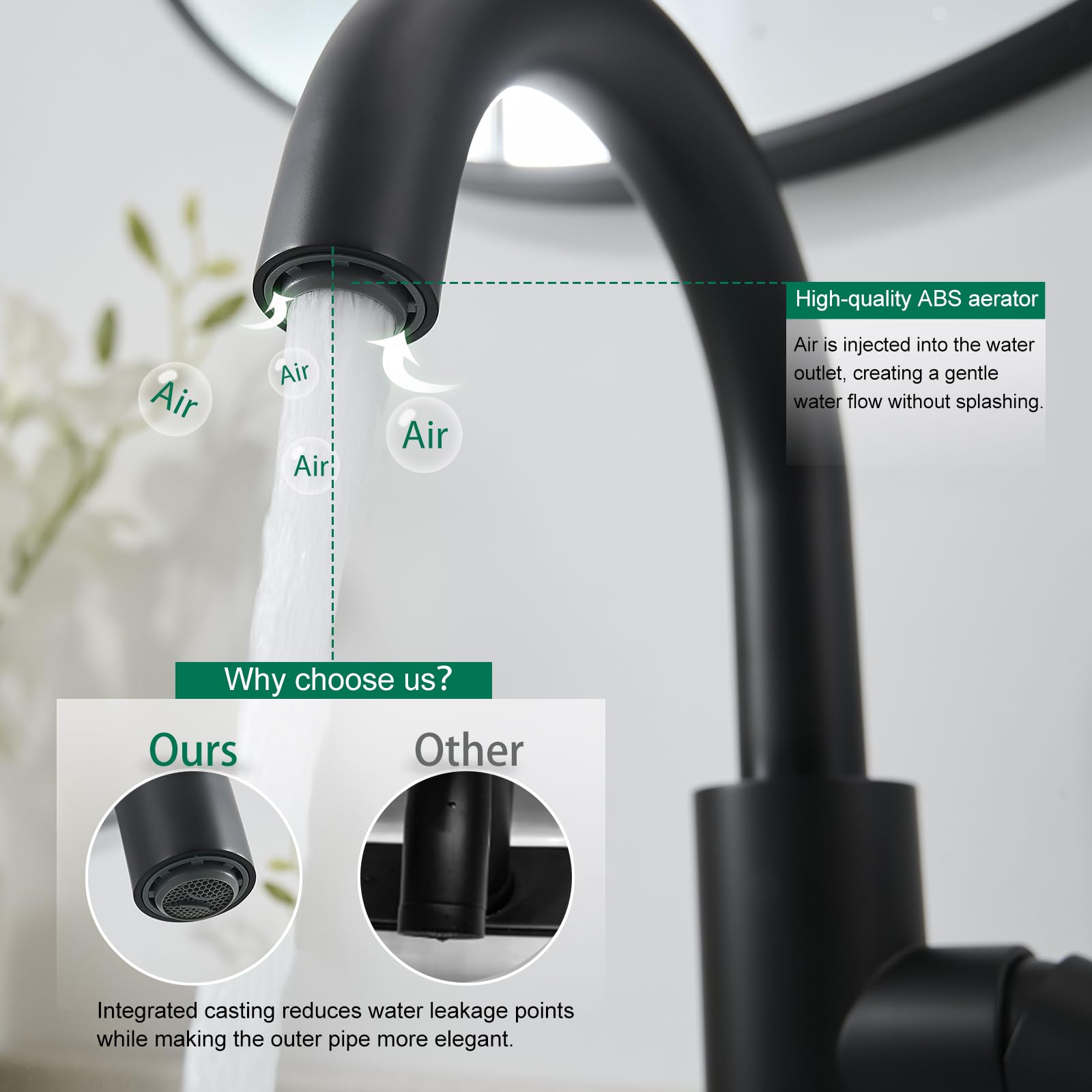 VOTON gooseneck spout provides full sink access for washing large items