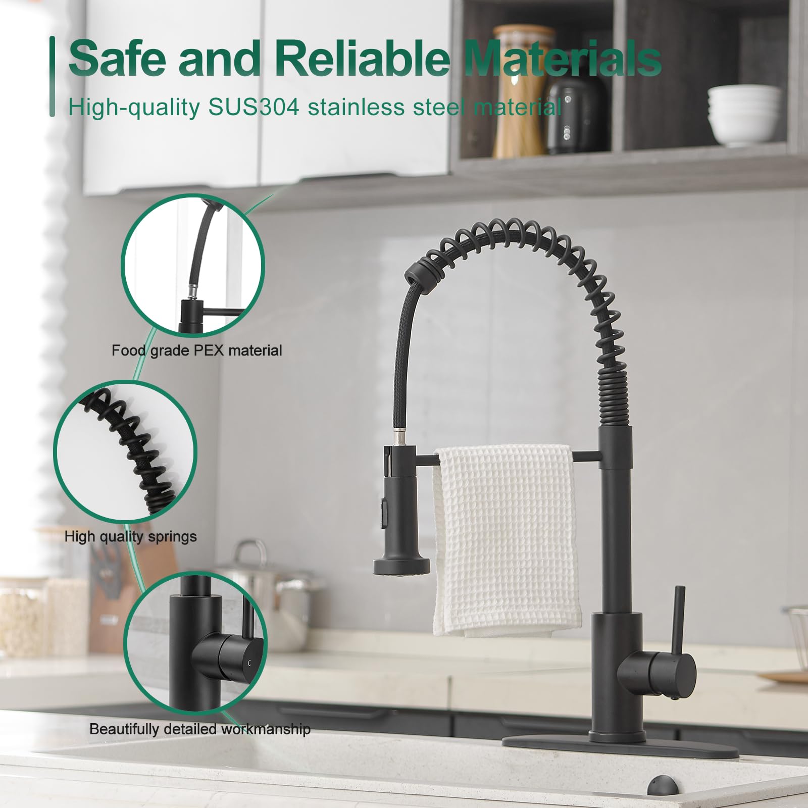 VOTON high-arc spout with 360° swivel for easy filling and rinsing.