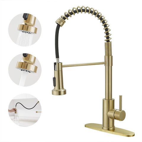 VOTON kitchen faucet with pull-out sprayer in brushed gold for flexible use