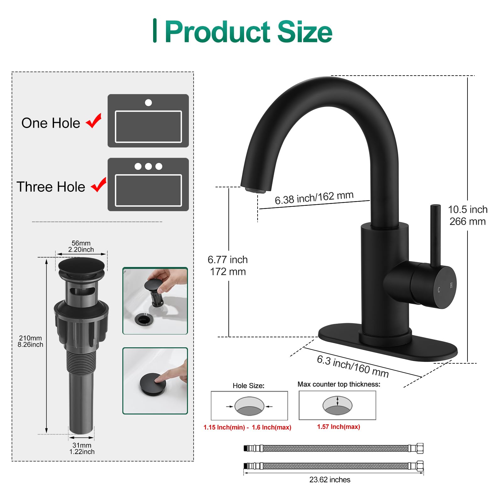 VOTON matte black kitchen and bathroom faucet with durable finish