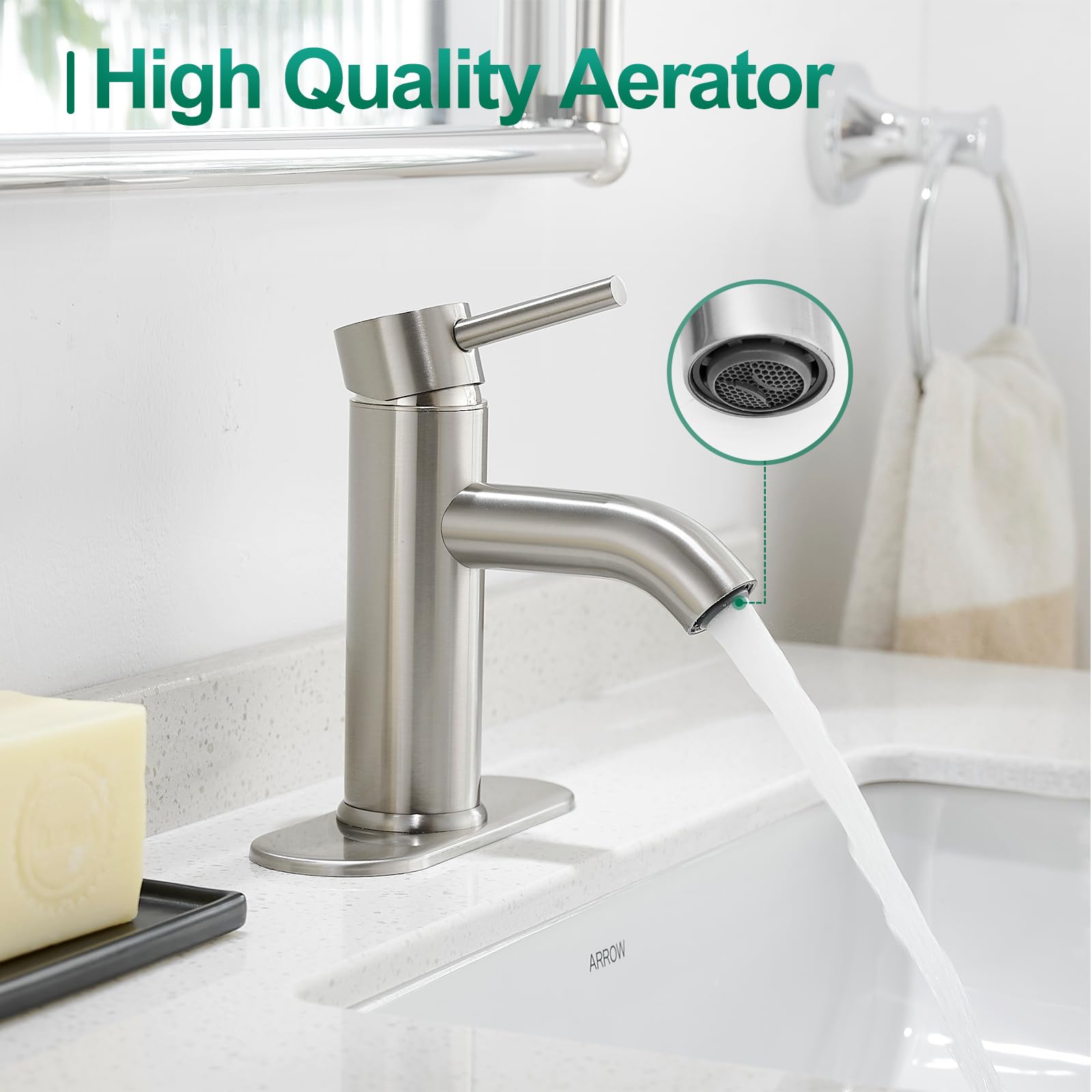 VOTON one-hole sink faucet with deck plate for streamlined installation