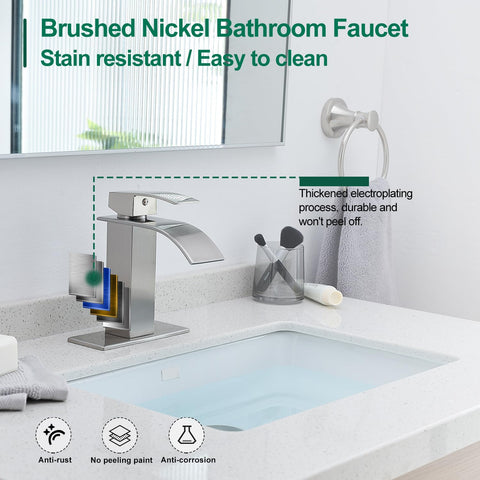 Sleek waterfall design minimizes splashes for a calmer sink area.