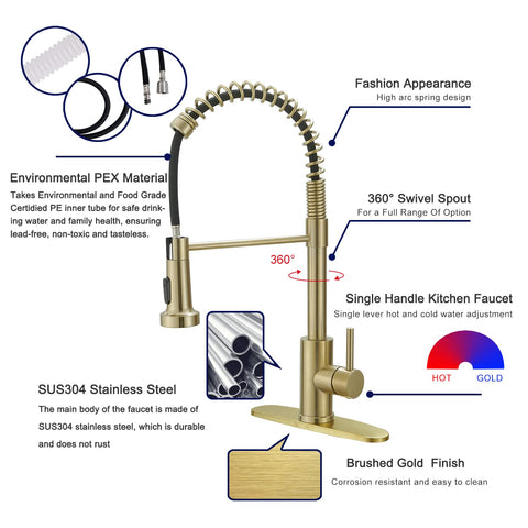 VOTON SUS304 stainless steel with brushed gold finish for durability and style