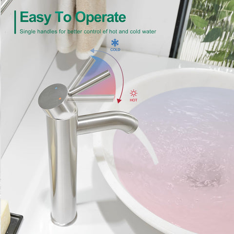 VOTON tall spout vessel faucet designed to fit a variety of vessel sinks.