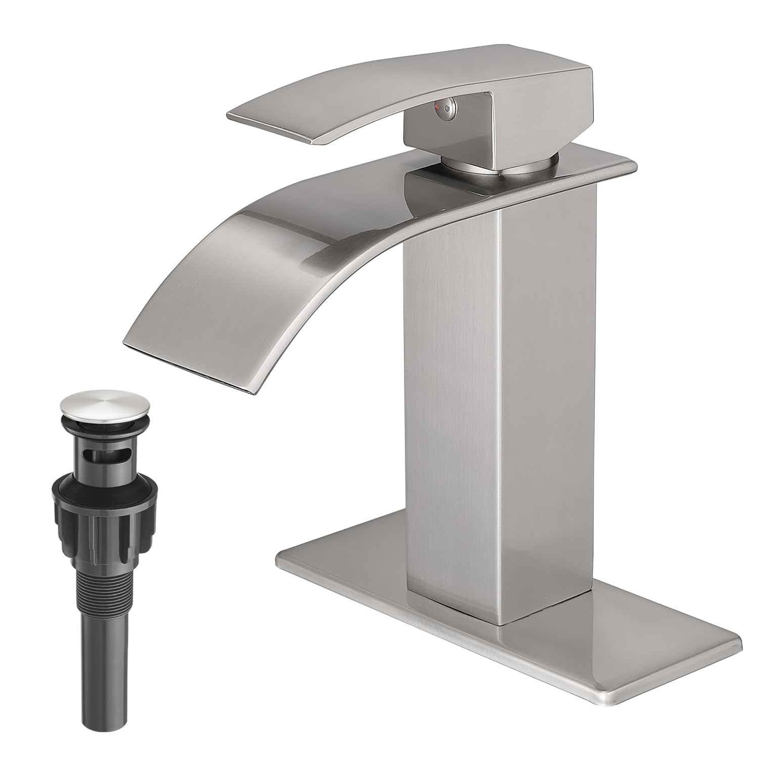 VOTON waterfall faucet in brushed nickel for a stable, splash-free flow.