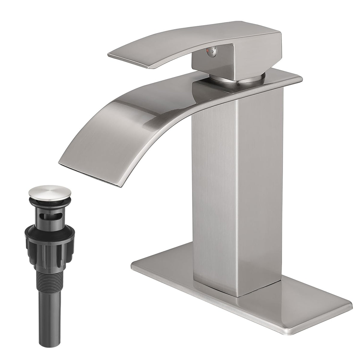 VOTON waterfall faucet in brushed nickel for a stable, splash-free flow.