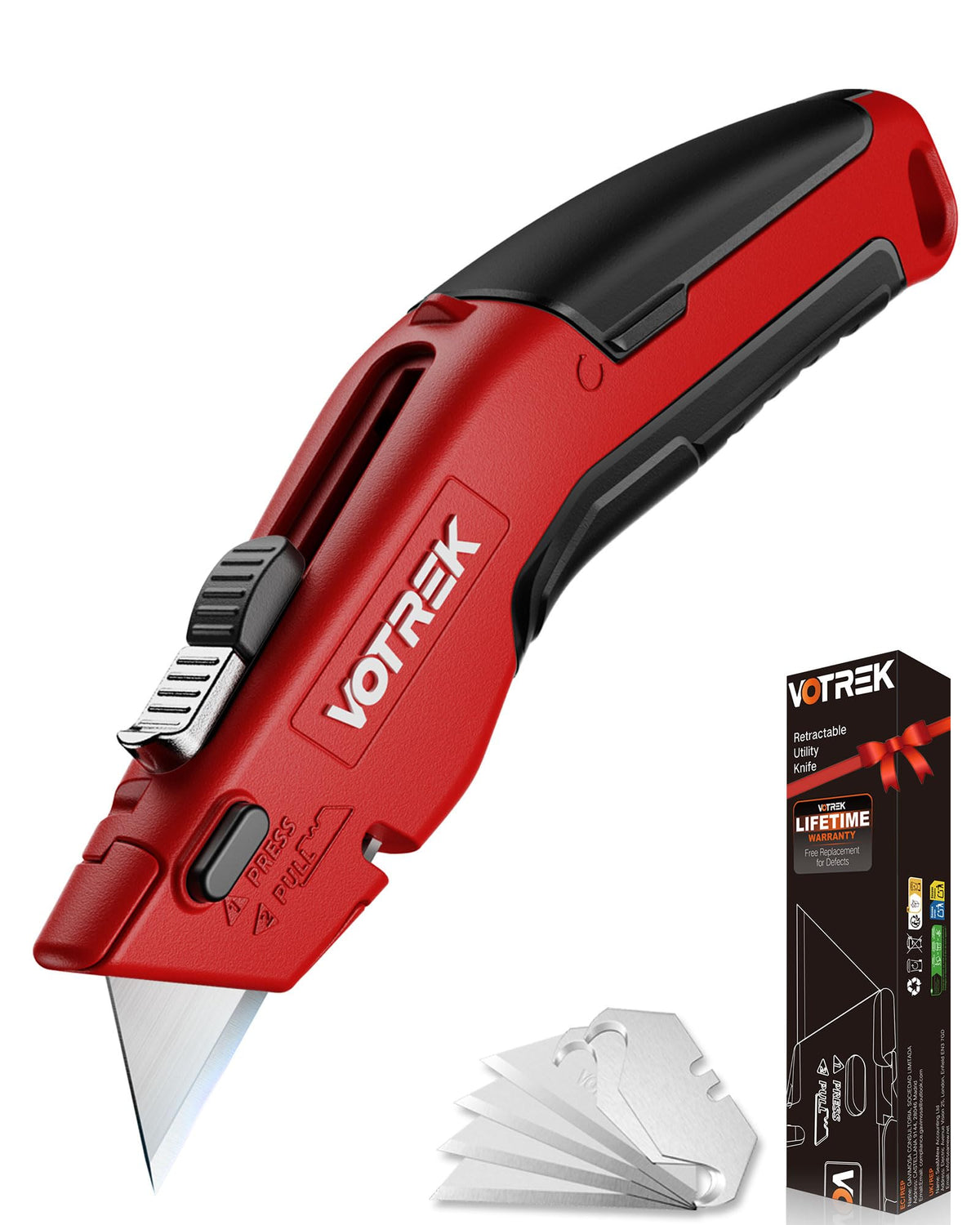 VOTREK box cutter with dual safety system for safe everyday packaging tasks.