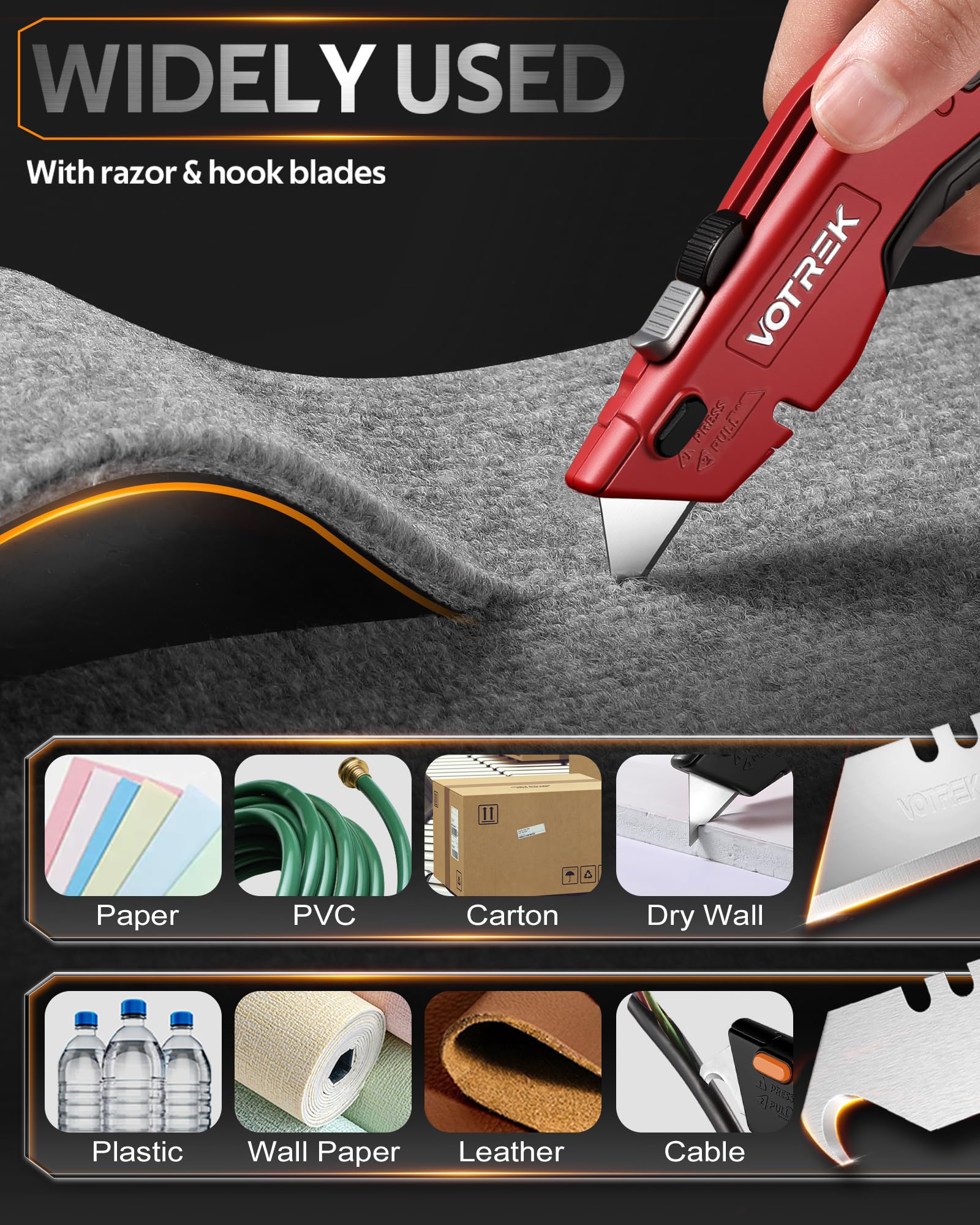 VOTREK blade storage holds spare blades and hook blades.