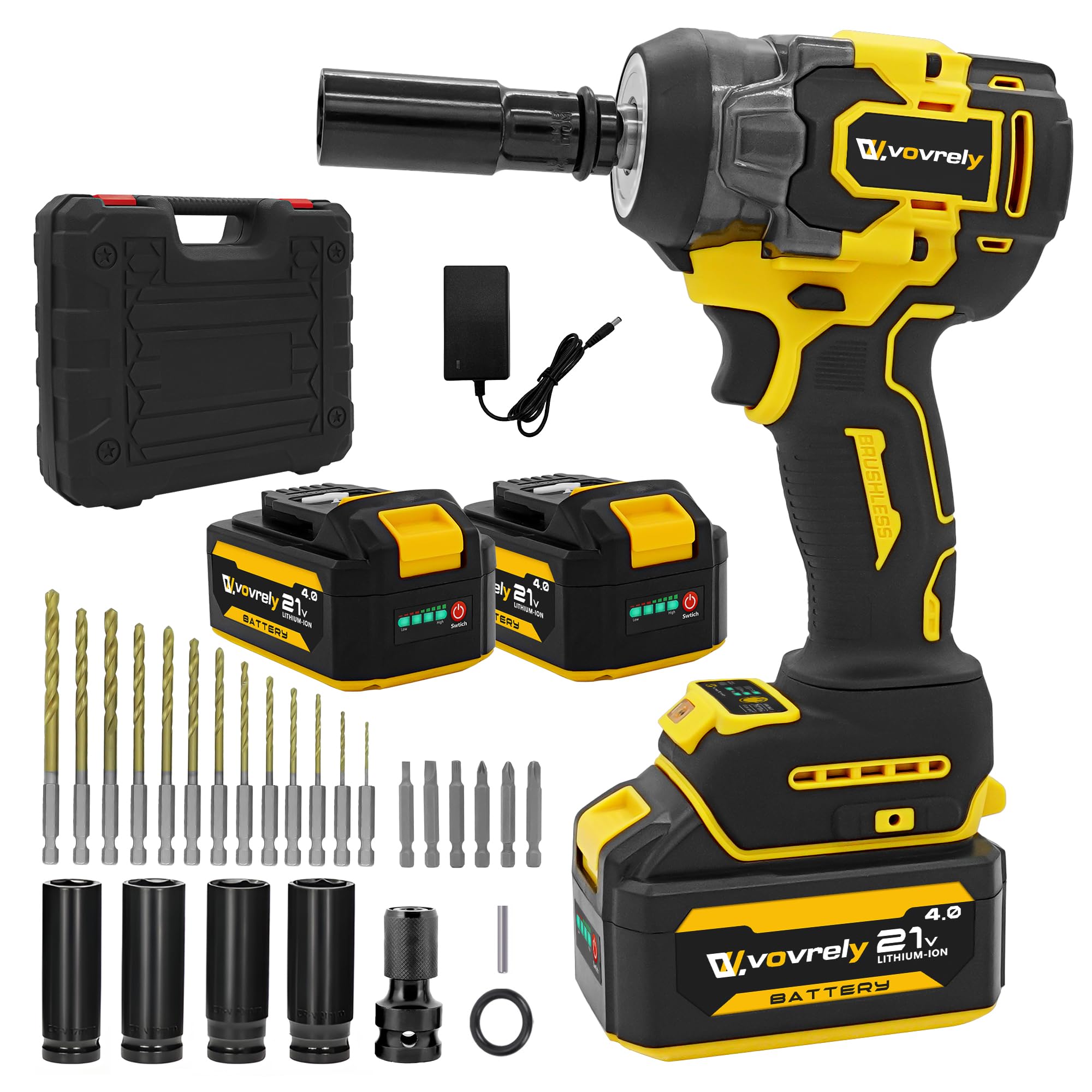 VOVRELY cordless impact wrench torque image highlights 650 N.m power for tough fasteners.