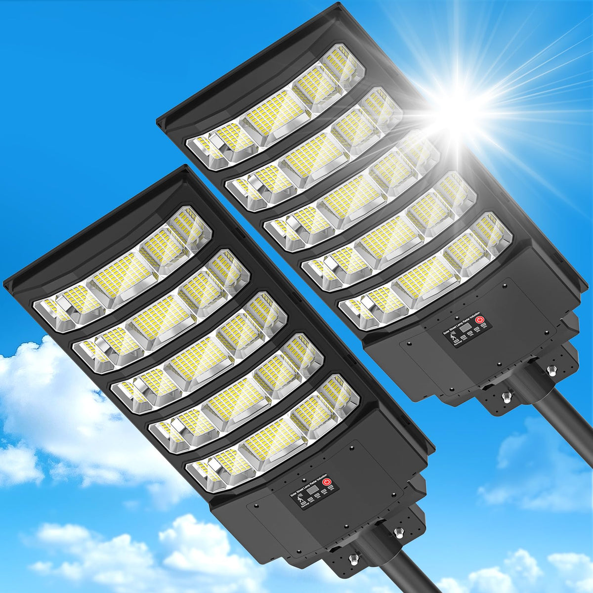 VowelsOne 8000W solar street light outdoor provides broad illumination for driveways.