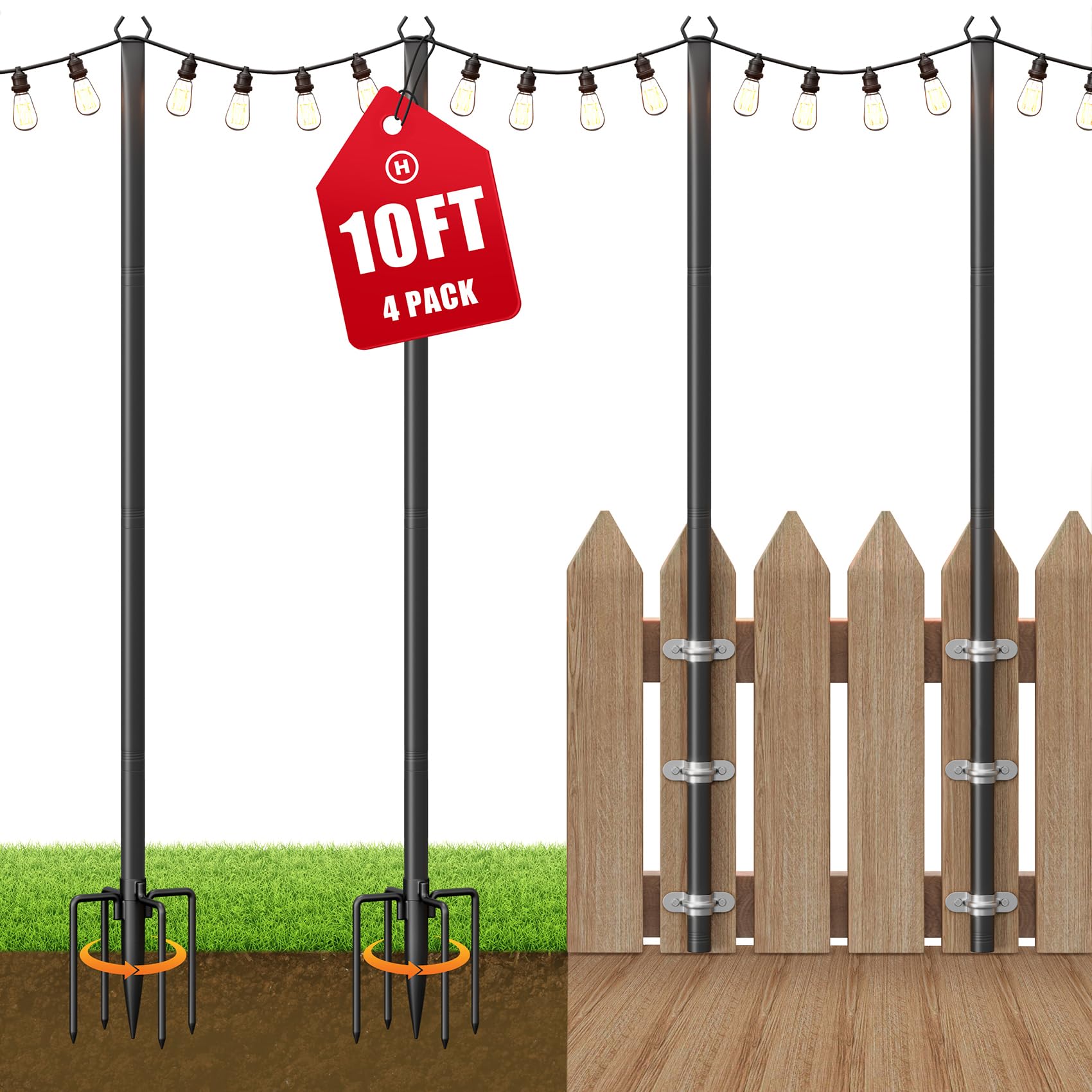 Voxelure 4-pack string light poles for flexible patio lighting