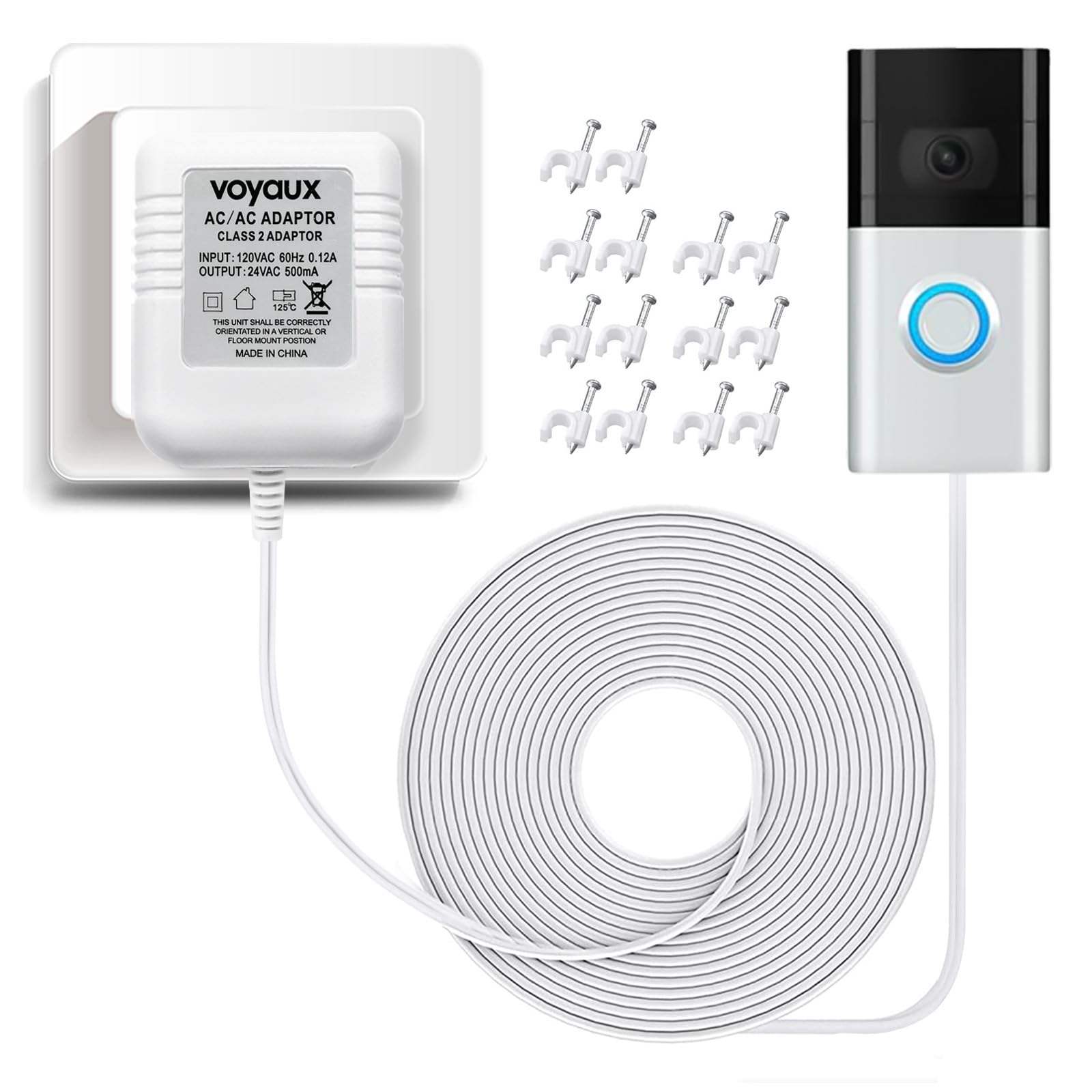 Voyaux 24V doorbell transformer front view for reliable power to Ring doorbells