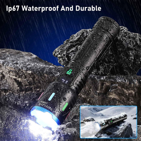Voylite flashlight zoomable beam lets you switch from wide to long range.
