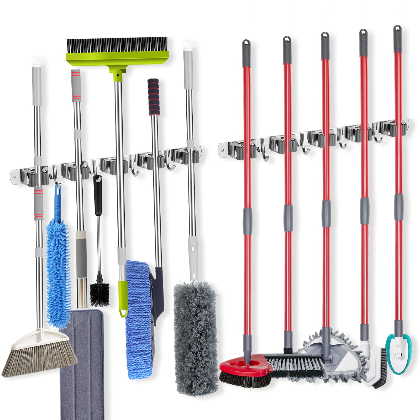 voze 2-pack 5-slots 4-hooks broom holder keeps tools neatly organized