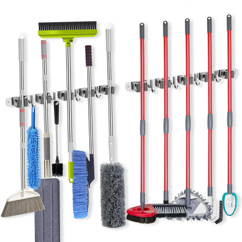 voze 2-pack 5-slots 4-hooks broom holder keeps tools neatly organized