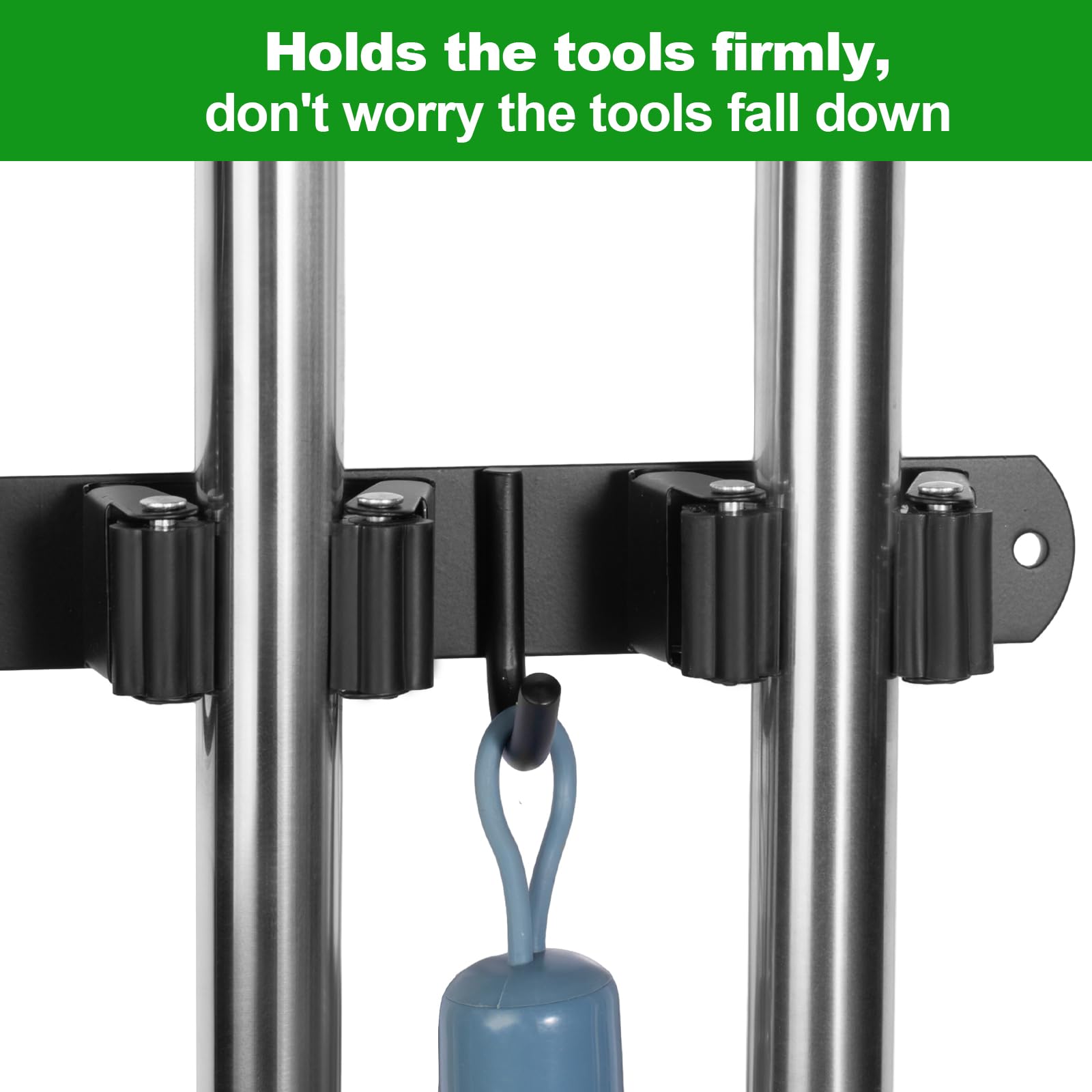 Voze easy-install broom rack simplifies organizing large and small handles.