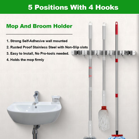 voze stainless steel broom mop holder closeup shows durable rustproof construction