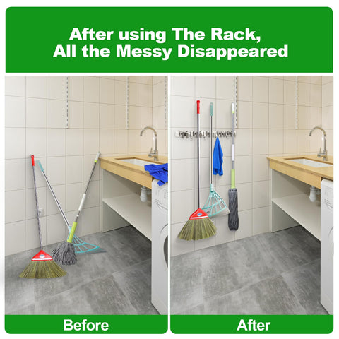 voze wall-mount organization in garage keeps brooms and mops easily reachable