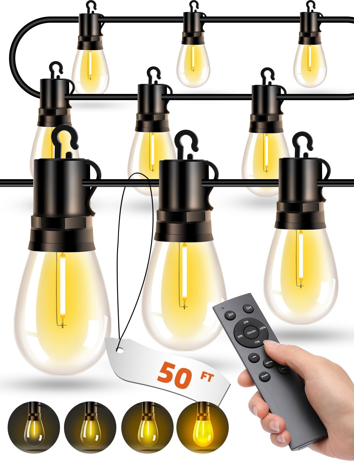 VOZUJI outdoor string lights illuminate a patio with warm S14 bulbs.