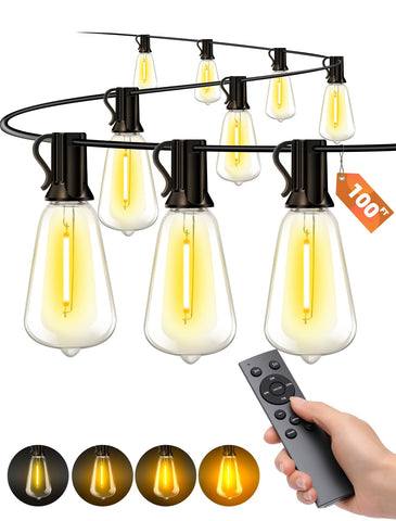 VOZUJI 100ft outdoor string lights provide warm 2700K glow for patios