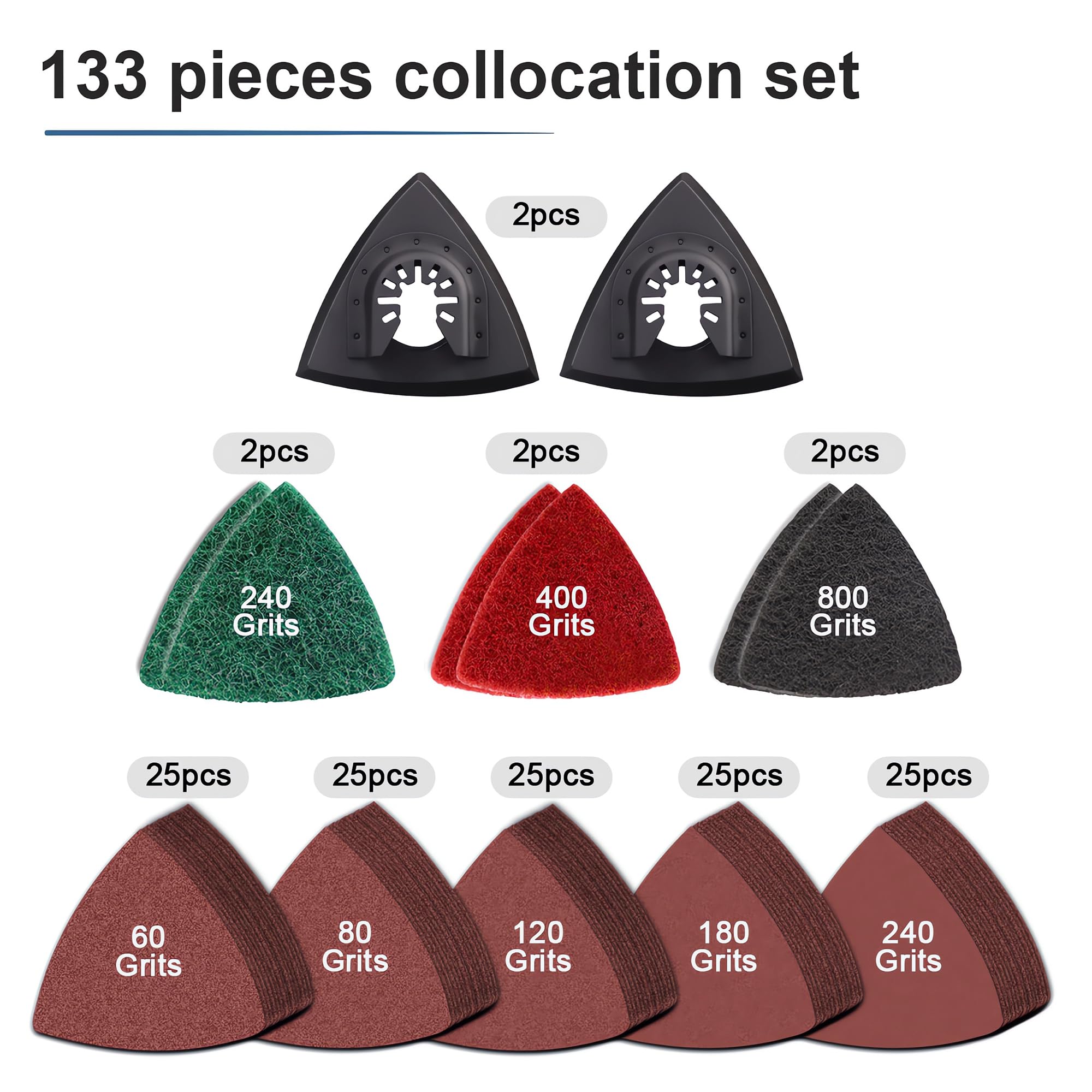VRKET 125 triangular sandpapers set offering grit range for coarse to fine finishing tasks