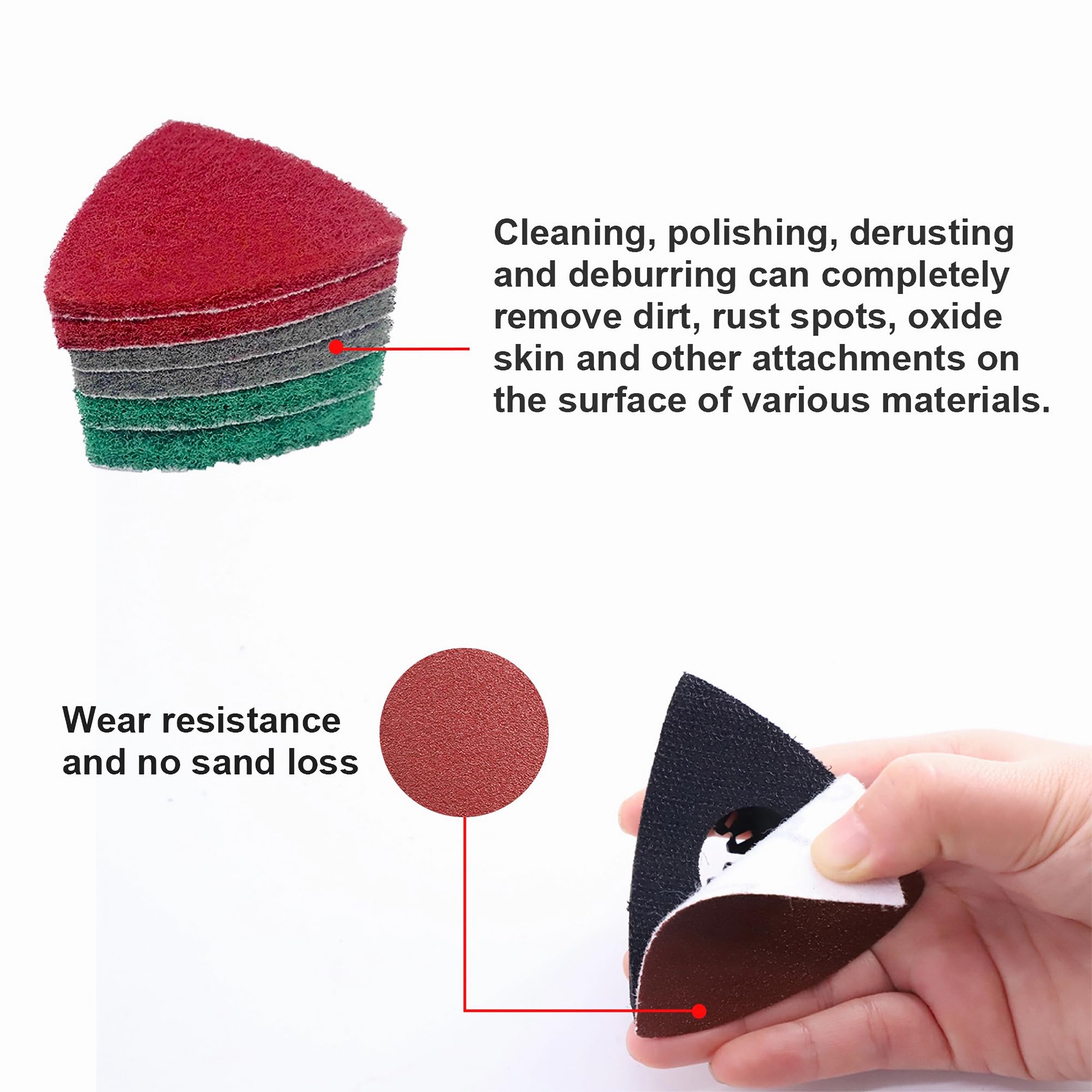 VRKET two triangular sanding pads ready for quick tool attachment and smooth sanding