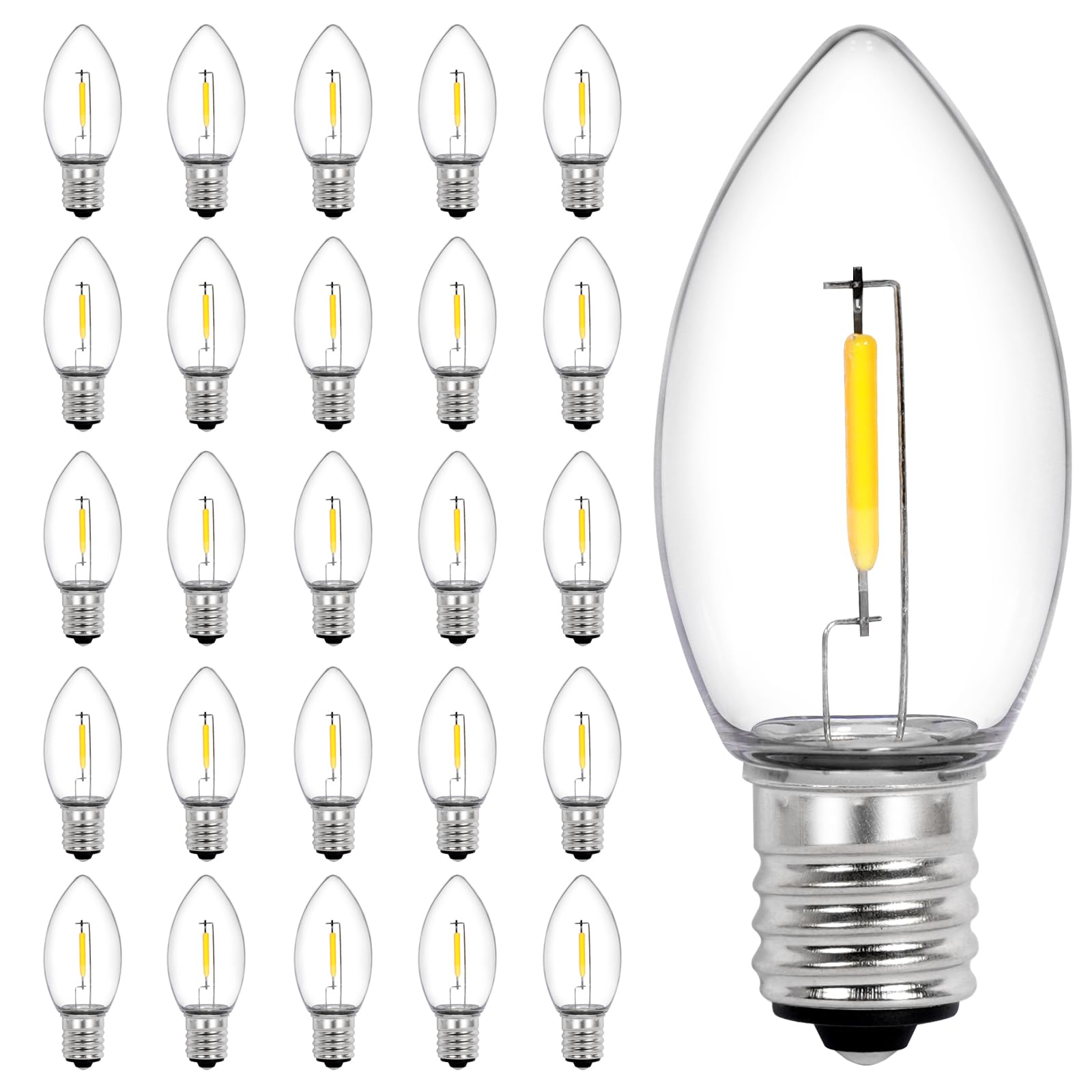 Vruxuri C9 LED bulbs with warm white glow and clear shell for bright illumination